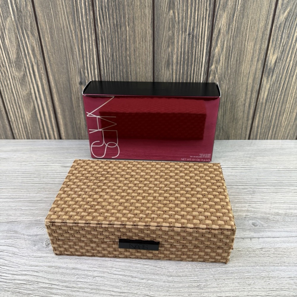 NARS Sur La Plage Lip Balm Set 3pc Woven Clutch Limited Edition New Open Box - Picture 8 of 16
